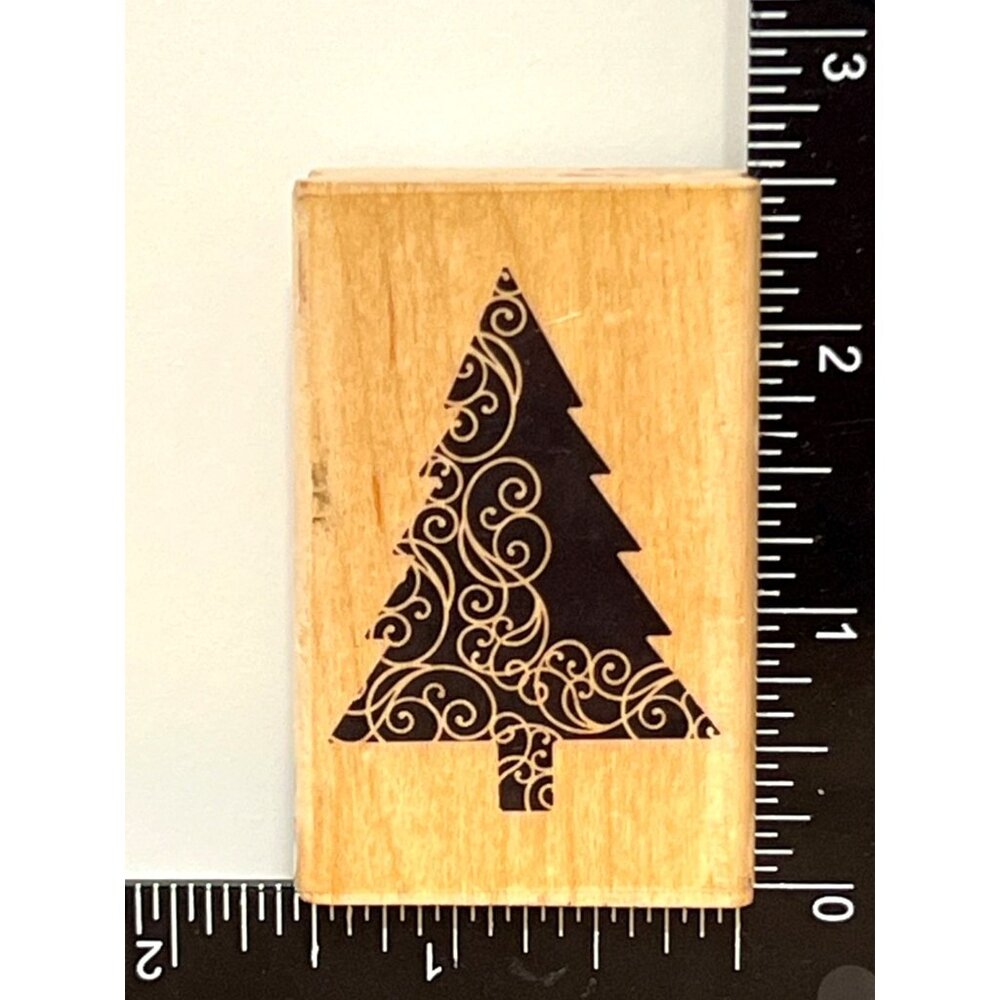 Christmas Tree With Swirls Wood Mounted Rubber Stamp By Stampabilities ER1109